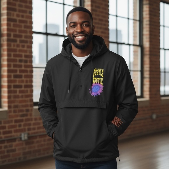 Brooklyn Cloth Black Windbreaker with Purple and Yellow Accents - Picture 1 of 7